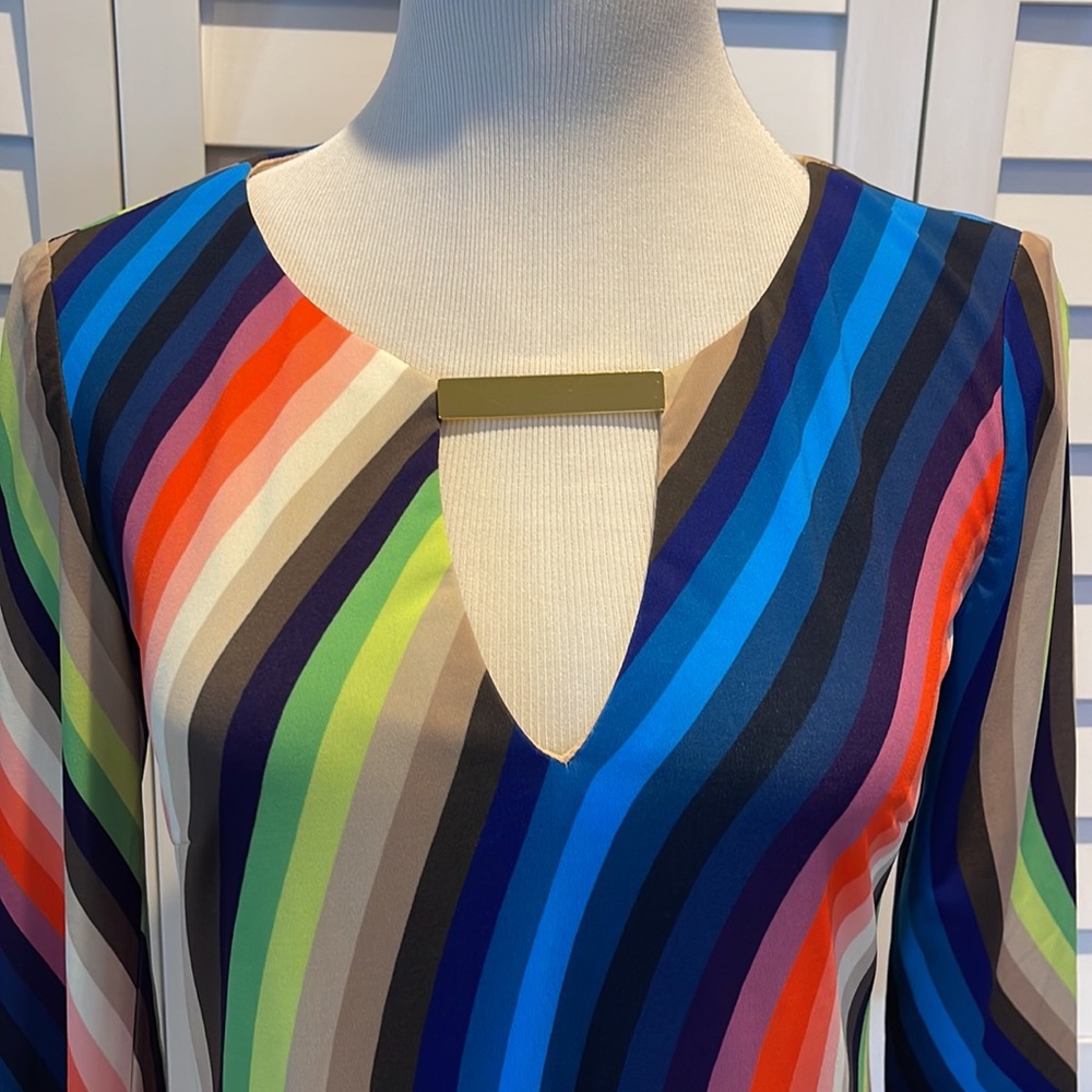 Trina Turk Pre Loved in EUC lined colorful stripes Midi Dress. - Picture 3 of 9